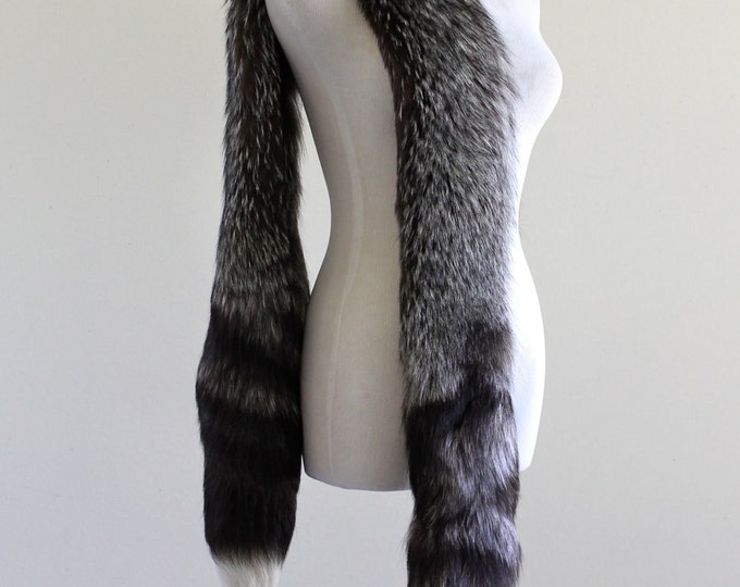 Genuine Fox Fur Boa Scarf Stole Wrap White Tip With Black Etsy