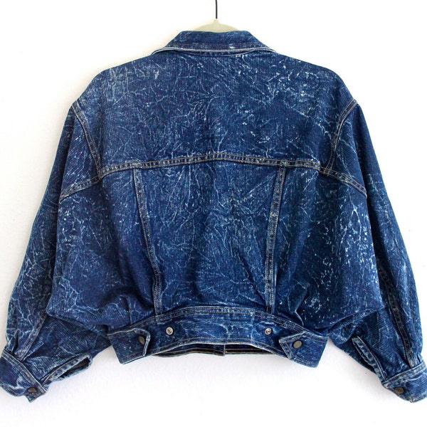 80s Blue Jean Cotton Acid Wash Batwing Slouchy Punk Indie New Wave Cropped Jacket . SM . medium . GT