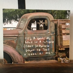 Funny Goat art print, Goat in a truck farmhouse wall art, Country home decor, Goat decor, Rustic home decor,Farm animal, Rustic truck photo