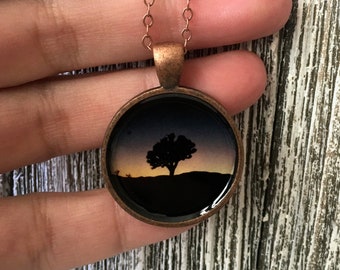 Joshua Tree Pendant, California Desert Photo Necklace, Deep Blue Sunset, Tree Charm, Joshua Tree gift, Desert Art Gift
