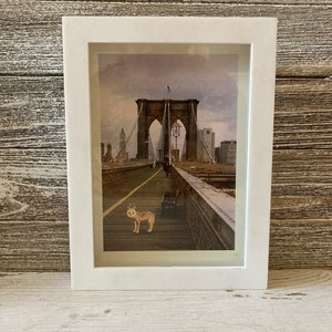 Brooklyn Bridge Art, Owl Art, Surreal Animal Art, New York Art A Walk on the Brooklyn Bridge framed 5x7 print, image 1