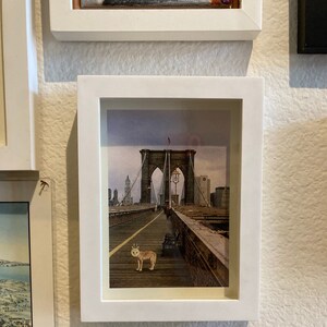 Brooklyn Bridge Art, Owl Art, Surreal Animal Art, New York Art A Walk on the Brooklyn Bridge framed 5x7 print, image 3