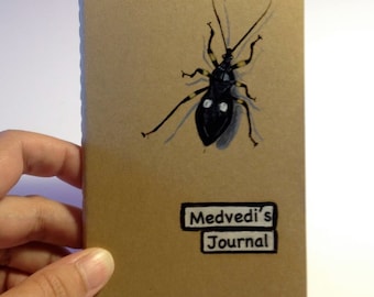 Personalized Journals, Hand Painted Moleskine Pocket Journal, Scarab, Beetle Ilustration, Painted Insects, Personalized Gifts, Nature Book