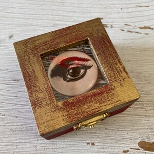 Evil Eye Ring Box, Engagement Ring Box with Eye Illustration, Hand Painted Wooden Box, Goth Wedding ring box, Ring bearer box, Mystery box image 2