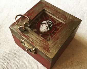 Wedding or Engagement Ring Box,Heart Box, Anatomical Heart Painted wooden Jewelry Box, Mothers day gift idea, Girlfriend or Boyfriend Gift,