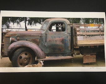 Goat art print, Goat in a truck art print, Farmhouse decor, Country home gift, Rustic home decor, Rustic truck, Truck Driving Goat picture