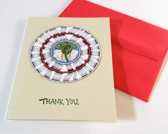 Thank You Cards - Ganesh - Original Mandala - Handmade Stamped Card
