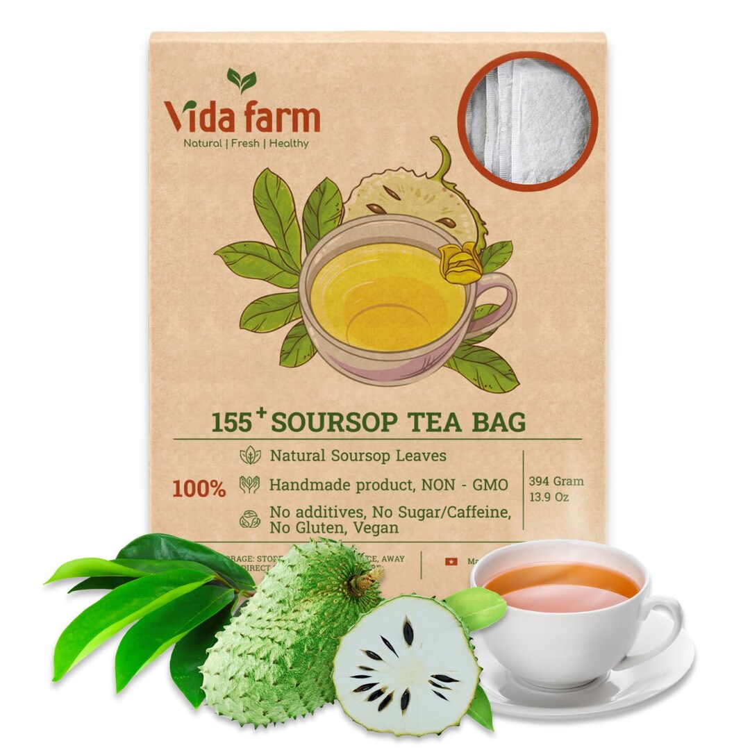 FreshDrinkUS, 105 Premium Soursop Graviola Leaf Tea Bags, The Finest Soursop Tea, 100% Natural And Pure, Handmade, Made With Natural Materials-Corn Fiber Tea Bag, Sugar/ Caffeine/ Gluten Free, Hoja Guanabana