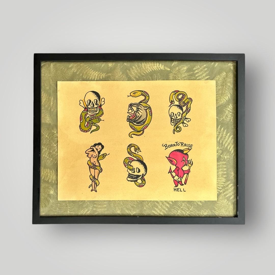 Large American Traditional Tattoo Flash Sheet Wall Art Hand Painted ...