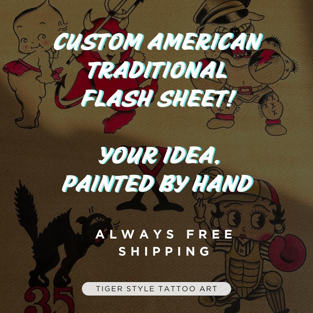 Custom American Traditional Tattoo Flash Sheet, Hand Painted - Etsy