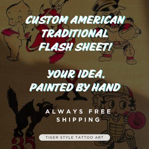 Custom American Traditional Tattoo Flash Sheet, Hand Painted