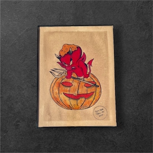 Hot Stuff in a Pumpkin, Cute Traditional Halloween Tattoo Flash