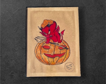 Heta saker i en pumpa, söt traditionell Halloween-tatueringsflash