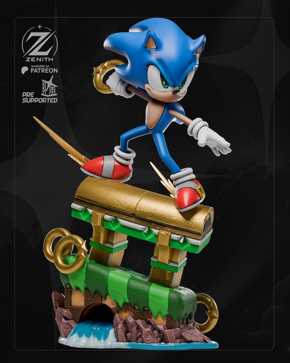 Sonic the Hedgehog フィギュア 木製台座付き Sonic the Hedgehog 3D Printed Figure 1:8 Scale - Etsy
