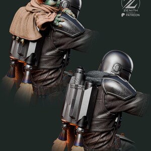 Mandaloriano y Grogu / 14K / Escala 1:8 / Figura impresa en 3D / Sin ensamblar / Disponible pintada o sin pintar. imagen 7