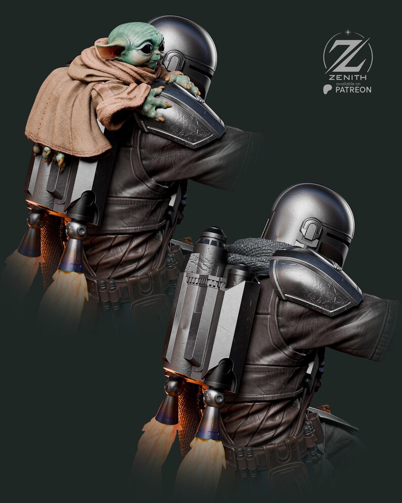 Mandaloriano y Grogu / 14K / Escala 1:8 / Figura impresa en 3D / Sin ensamblar / Disponible pintada o sin pintar. imagen 7