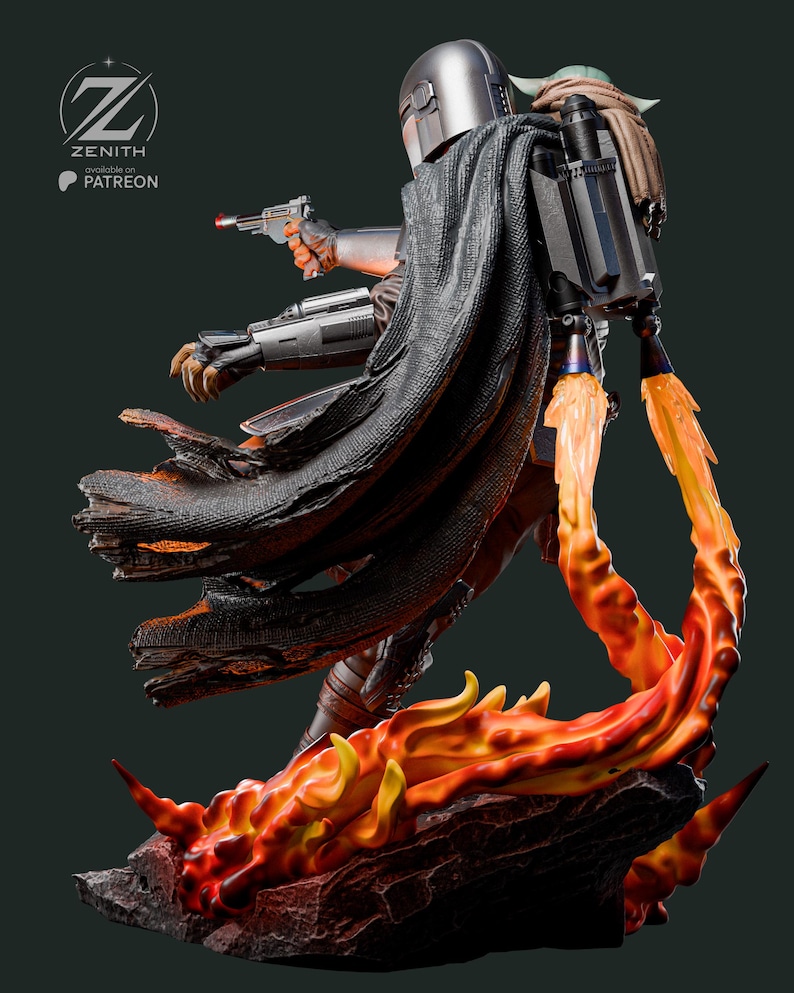 Mandaloriano y Grogu / 14K / Escala 1:8 / Figura impresa en 3D / Sin ensamblar / Disponible pintada o sin pintar. imagen 4