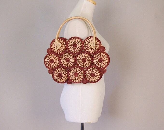 Vintage 70s Woven Brown Basket Bag summer chic