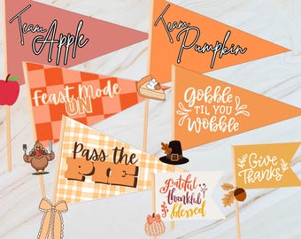 Printable Thanksgiving Pennants | Fall Flag Toppers | Pie Picks | DIY Holiday Decor | Instant Download