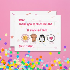 Invulkaartjes voor kinderen, bedankkaart cadeau, invulkaartje, schattig roze