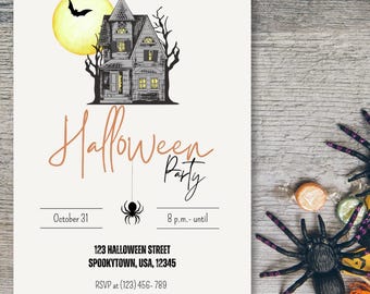 Halloween Party Invitation Template: Editable Haunted House Invite (Digital Download)