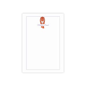 May include: White stationery with a purple border. The top features an orange tiger illustration and the name "Matthew David" in a script font. The design is simple and elegant.