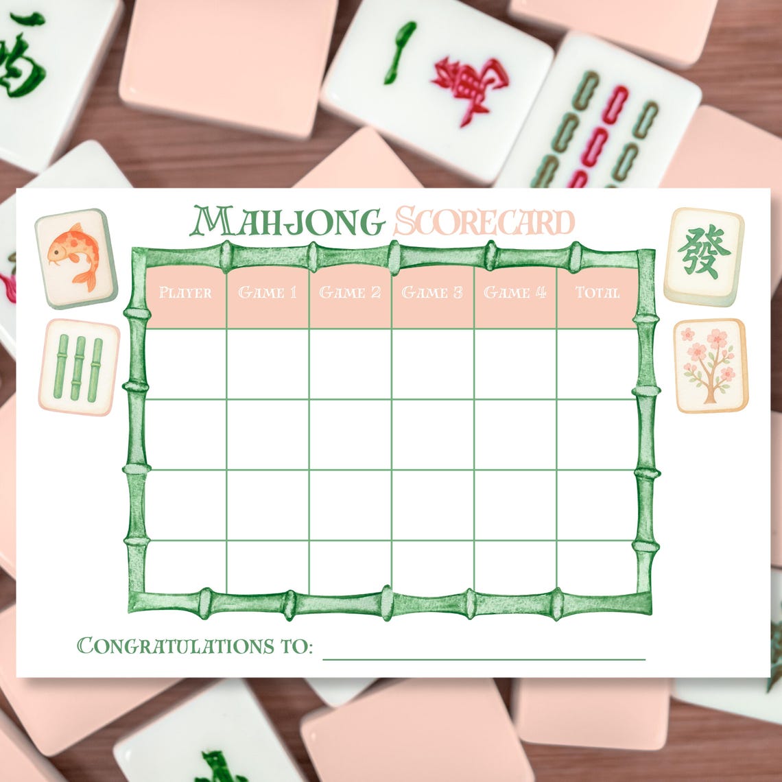 Mahjong Score Card.pdf American Mahjong Scorecard Printable: Elegant Watercolor Design ...