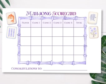 Carte de score de mahjong américain imprimable : carreaux aquarelle (téléchargement numérique)