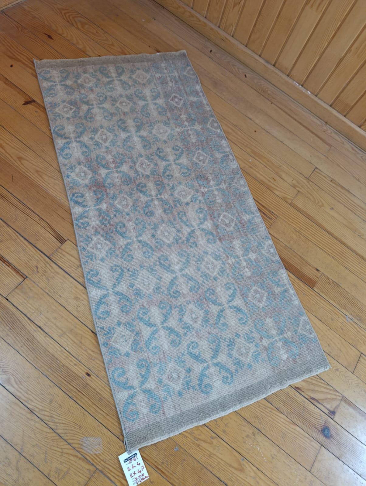 Oushak Turkish Rug 2x4: Vintage Blue & White Entryway Decor - Etsy