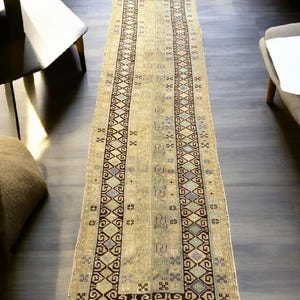 2x10,Oushak Rug,Vintage Rug,Faded Green Brown Runner,Turkish Rug,Handmade Rug,Entryway Rug,Patchwork Runner,Livingroom Rug,Decor Runner,2x10