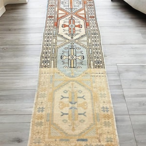 2x9,Oushak Rug,Vintage Rug,Faded Blue Rug,Turkish Rug,Handmade Rug,Livingroom Rug,Entryway Rug,Kitchen Rug,Mini Rug,Decor Rug,2x9