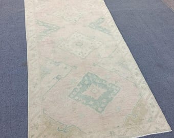 3x8,Oushak Rug,Vintage Rug,Pink Rug,3x8 Rug,Turkish Rug,Handmade Rug,Livingroom Rug,Entryway Rug,Kitchen Rug,Mini Runner,Decor Rug,3x8