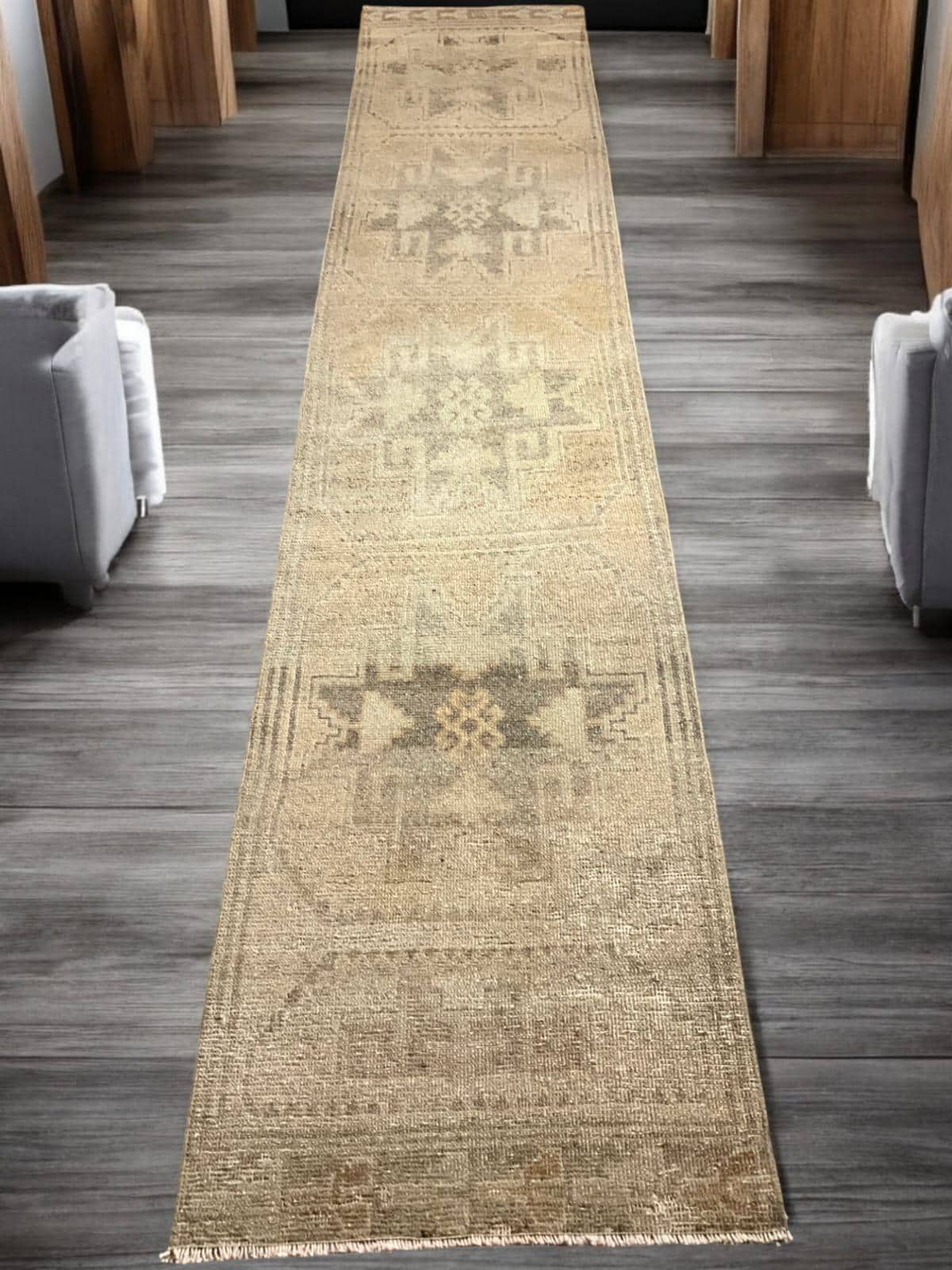 2x12,Oushak Rug,Vintage Rug,Brown Gray Runner,Runner Rug,Turkish Rug,Handmade Rug,Entryway Rug,Runner,Livingroom Rug,Runner,2'4x11'10 ft