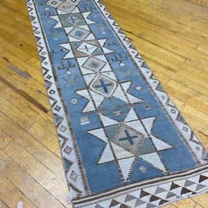 2x9,Oushak Rug,Vintage Rug,Faded Blue Rug,Turkish Rug,Handmade Rug,Livingroom Rug,Entryway Rug,Kitchen Rug,Mini Rug,Decor Rug,2x9