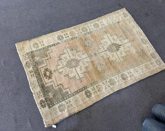 3x5 Oushak Rug: Vintage Faded Pink Turkish Handmade Rug