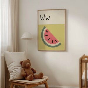 A3 Letra única W para niños en tonos apagados, Arte educativo de pared, Regreso a la escuela, Póster en el aula, Aula boho, Arte de pared estilo Scandi