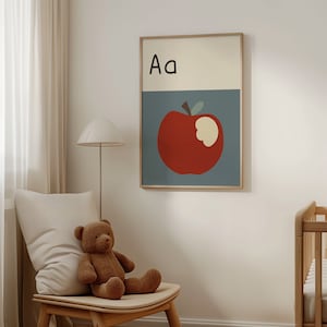 A3 Letra única para niños A en tonos apagados, Arte de pared educativo, Regreso a la escuela, Cartel del aula, Aula Boho, Arte de pared estilo Scandi