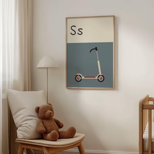 A3 Letra única para niños S en tonos apagados, Arte educativo de pared, Regreso a la escuela, Cartel del aula, Aula boho, Arte de pared estilo Scandi