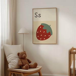 A3 Letra única para niños S en tonos apagados, Arte educativo de pared, Regreso a la escuela, Cartel del aula, Aula boho, Arte de pared estilo Scandi