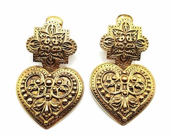 Vintage VO LES BERNARD Signed Massive Heart Clip On Earrings