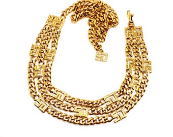 Vintage ST JOHN SJ Logo Designer Runway Layered Gold Tone Chain Belt/Necklace