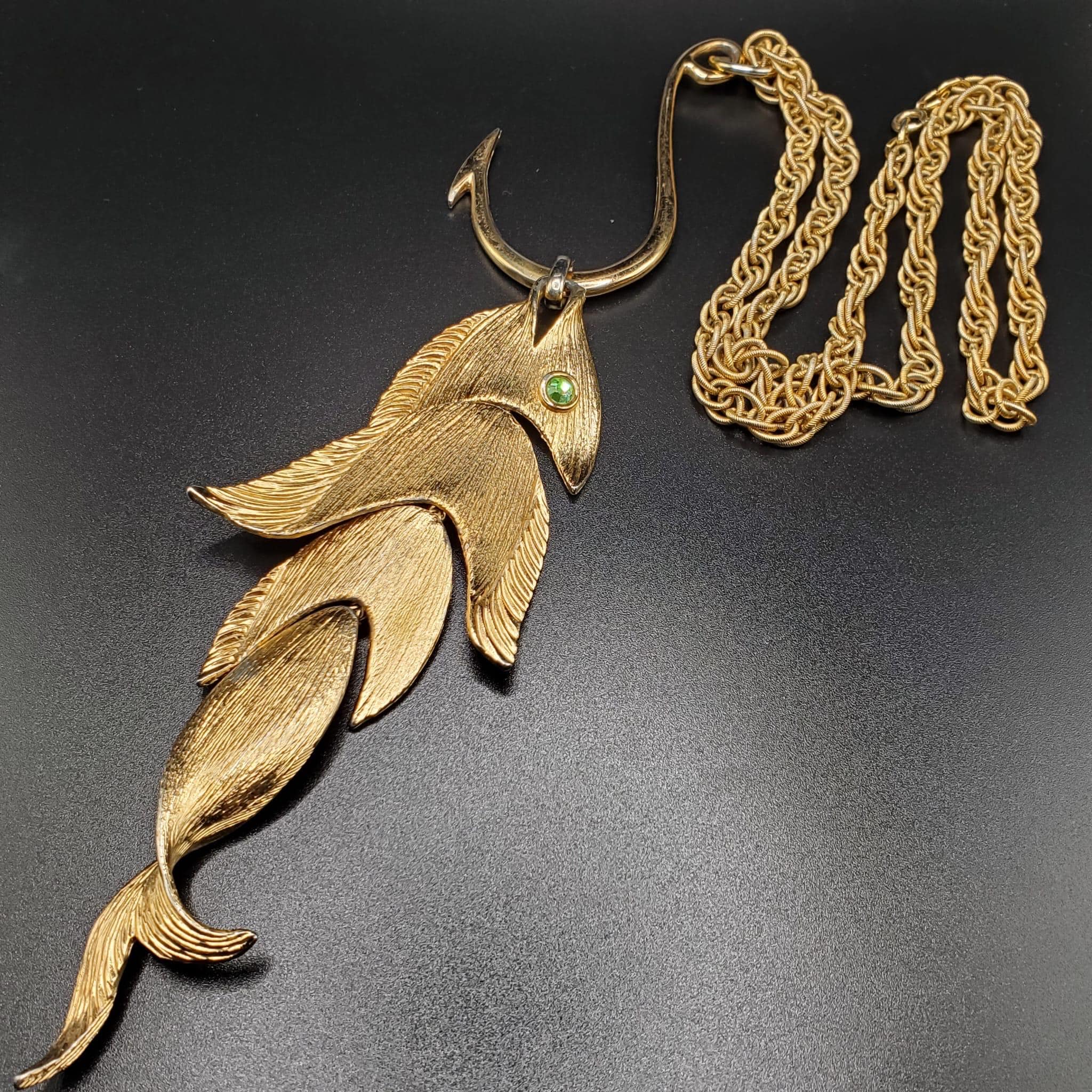 Vintage NAPIER 1970s Gold Tone Runway Articulated Fish on A