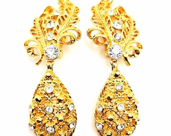 Vintage JOSE MARIA BARRERA För Avon Versatile Elegance Strass Guldfärgade Dingla Örhängen med Klipp