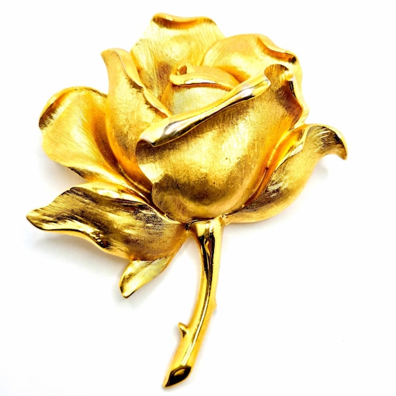 Broche Vintage Trifari USA - Céramique Rose Sur Métal - Occasion Très Bon état
