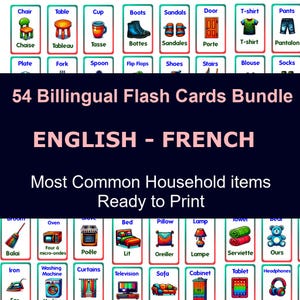 54+ Bilingual Flashcards Bundle-English and French Printable-Study tools, Kid’s review, Early Learning, Toddler Education Tool
