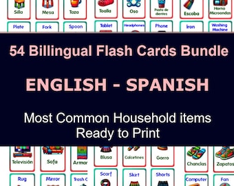 54+ Bilingual Flashcards Bundle-English and Spanish Printable-Study tools, Kid’s review, Early Learning, Toddler Education Tool