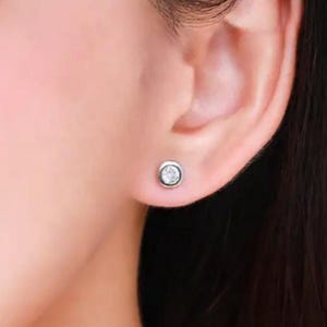 925mls Silber Ohrringe Weiß Zirkonia Knopf