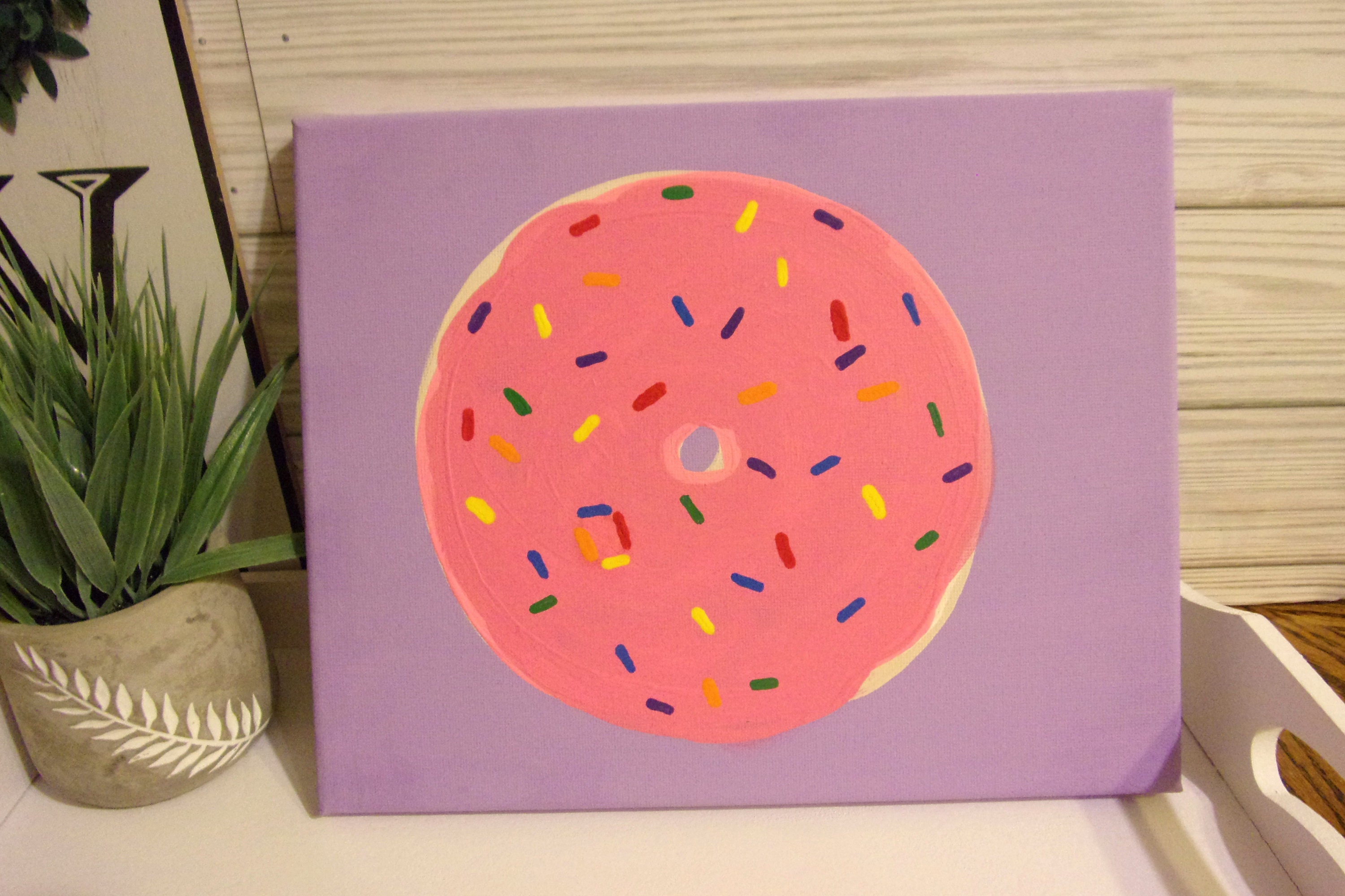 Hand Painted Pink Strawberry Donut With Sprinkles Acrylic Painting on ...