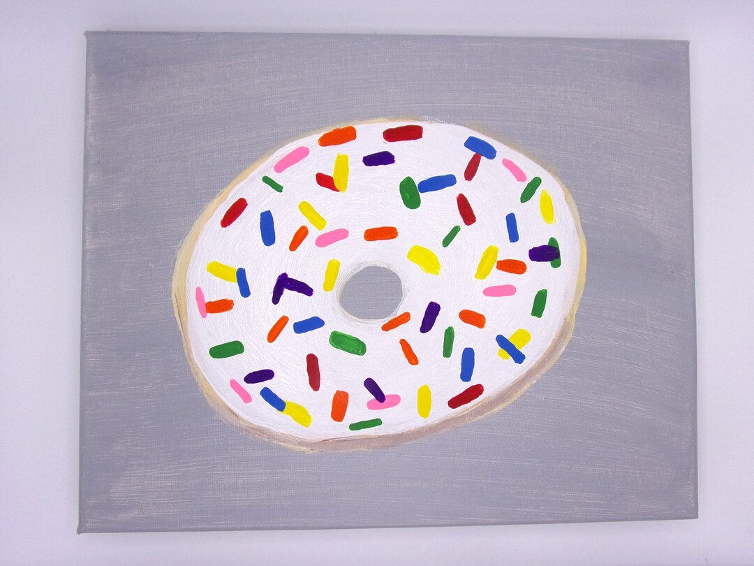 Hand Painted Vanilla Donut With Sprinkles Acrylic Painting on Canvas ...