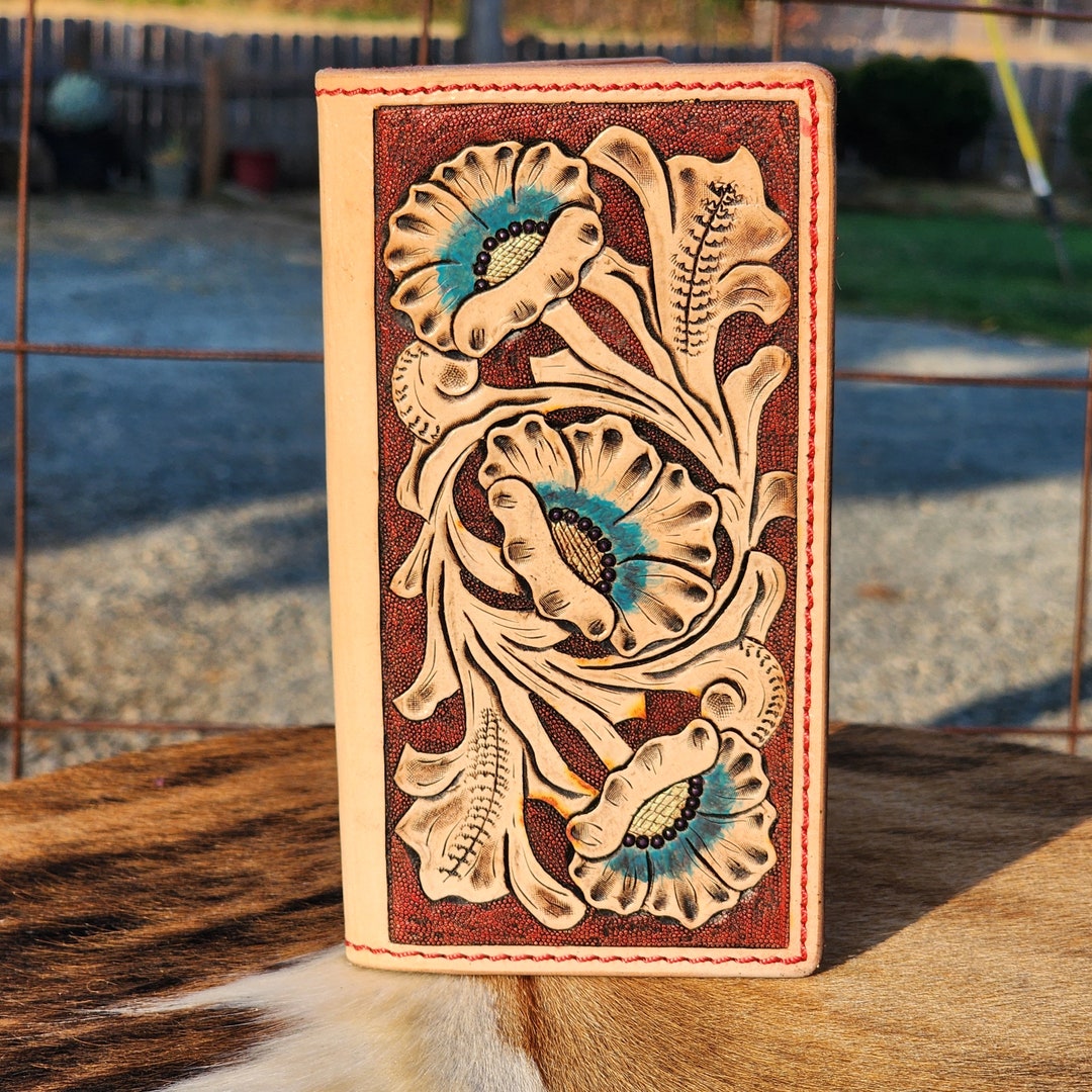 Floral Long Roper Wallet Genuine Leather Custom Made in USA ,gift ...